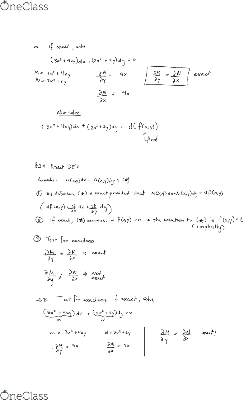 Mth 311 Lecture 3 Ch2 Intro To Diff Eq S Continued Oneclass