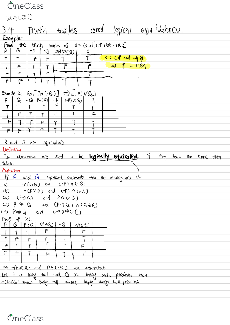 Mat102h5 Lecture Notes Fall 18 Lecture 13 Gq Logical Equivalence