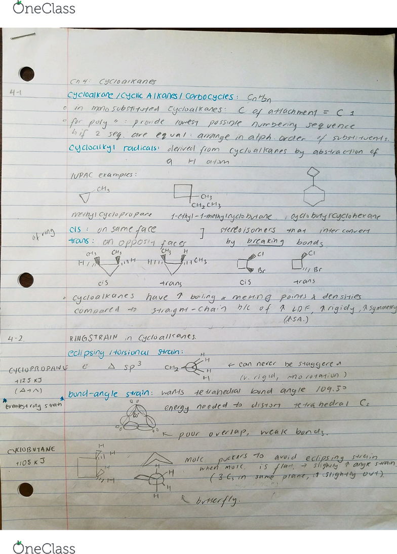 Chem 140a Chapter 4 Cycloalkanes Carbocycles Cyclic Alkanes