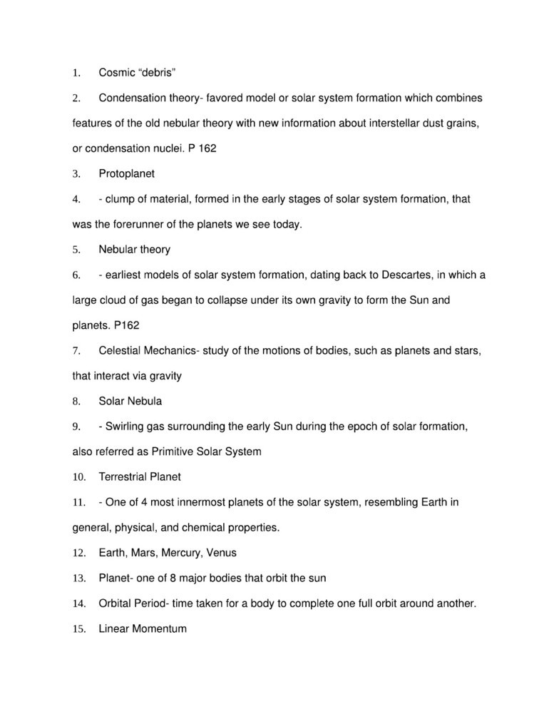 Astr 1220 Study Guide Fall 2011 Quiz Protoplanet