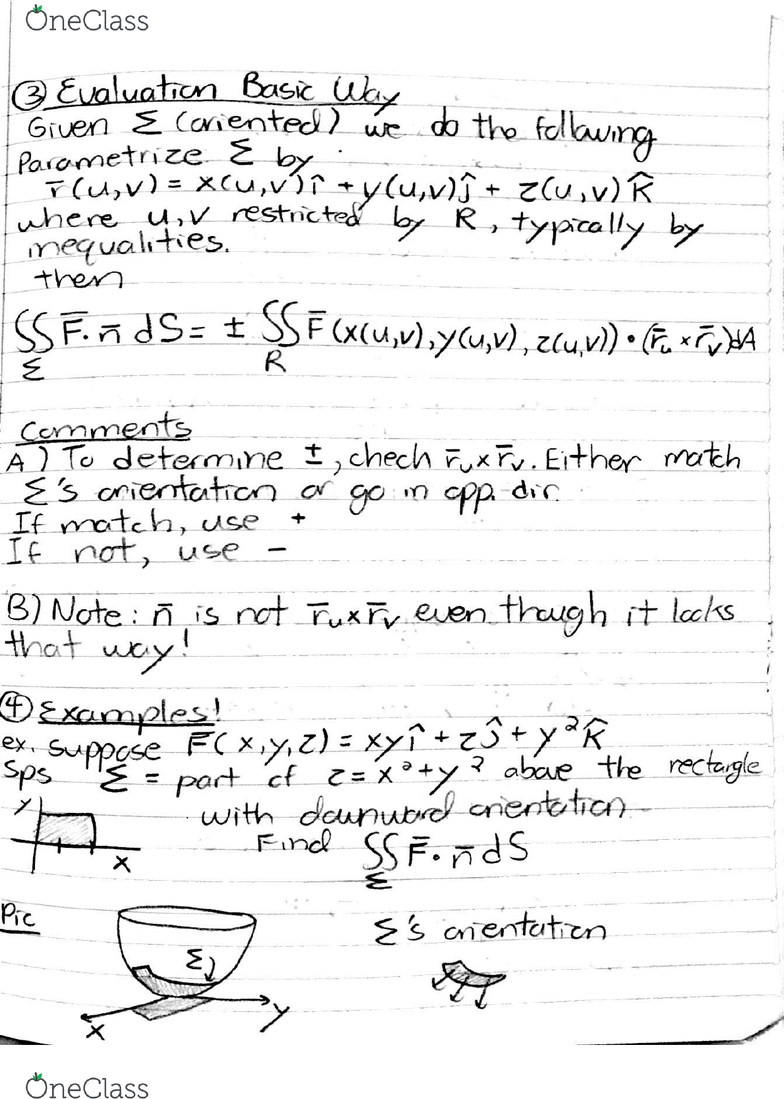 Math 241 Lecture 31 Surface Integrals Of Vf Oneclass