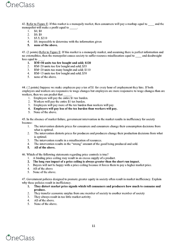 Econom 1014 Study Guide Fall 2018 Final Demand Curve Perfect