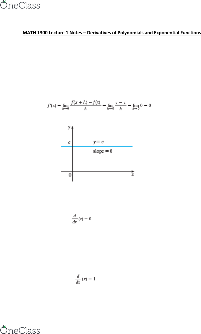 MATH 1300 Lecture 1 Notes – Derivatives of Polynomials and ...