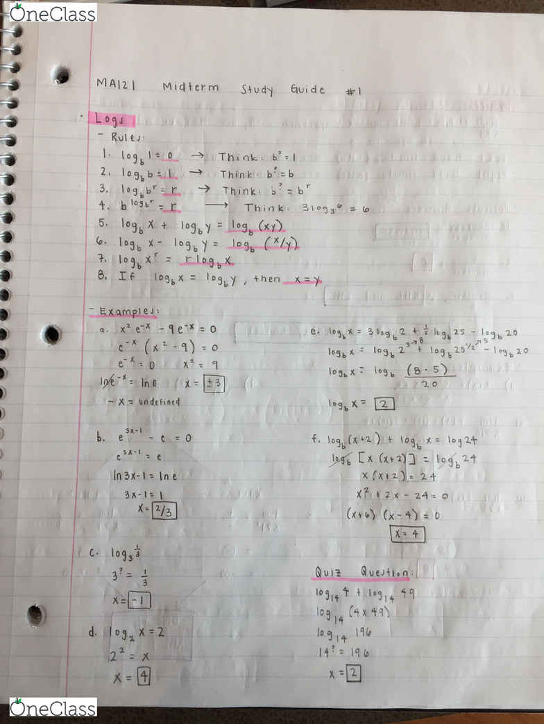 Midterm Study MA121 Guide 1 121 OneClass CAS MA Midterm: -