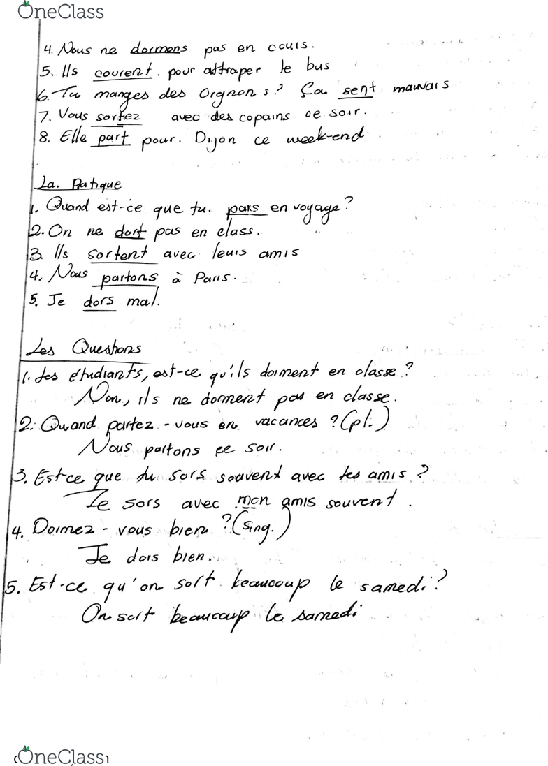 FRENCH 1AB Lecture 15: Irregular -ir verb - OneClass