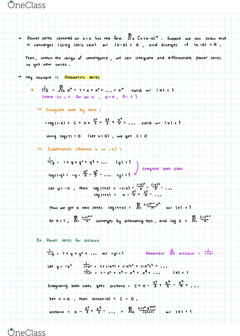 Math 101 Lecture 22 Manipulation Of Power Series Oneclass