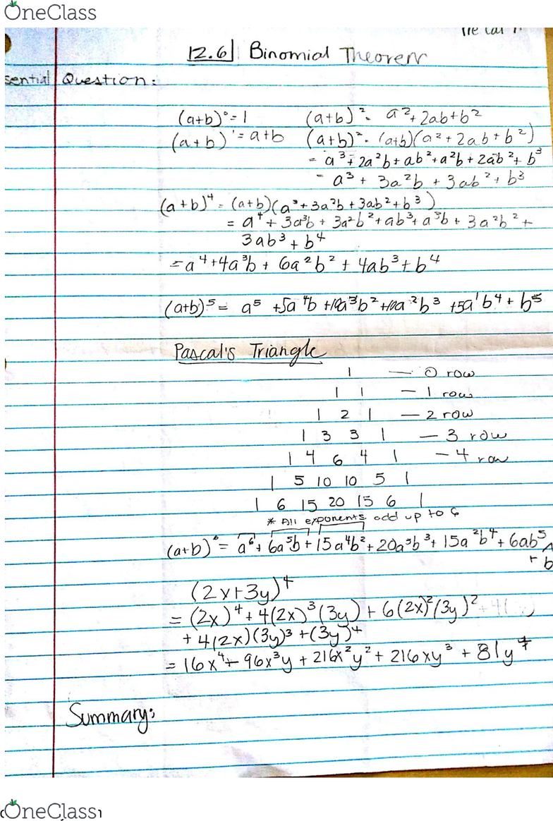 Math 1 Lecture 3 Using The Binomial Theorem Oneclass