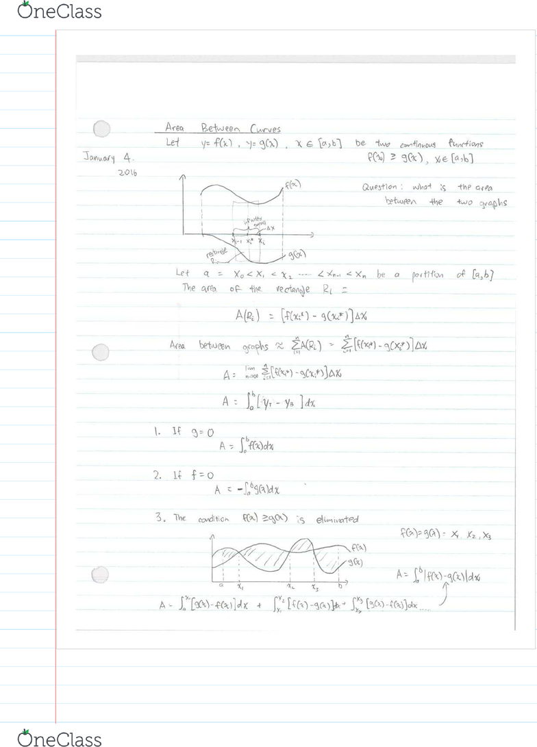Math 101 Lecture 1 Math 101 1 Area Between Curves Oneclass